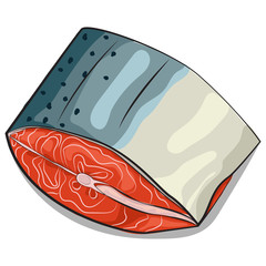Salmon piece vector cartoon illustration isolated on white background. Raw red fish. Seafood icon.