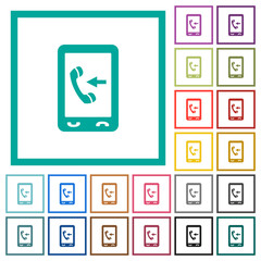 Mobile incoming call flat color icons with quadrant frames