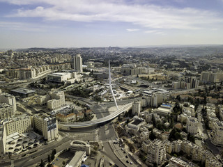 Fototapeta premium Chords famous hanging Bridge and transportation, The architectic pillar, Jerusalem city center Israel