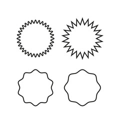 Vintage labels, stickers. Set of line, outline starburst, sunburst badges. Black on white color.