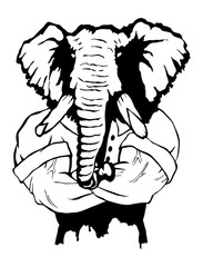 Isolated vector illustration a strong wild elephant-man. Logo