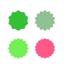 Set of vector starburst, sunburst badges. Different color. Simple flat style Vintage labels. Colored stickers.