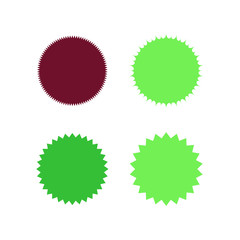 Set of vector starburst, sunburst badges. Different color. Simple flat style Vintage labels. Colored stickers.