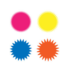 Set of vector starburst, sunburst badges. Different color. Simple flat style Vintage labels. Colored stickers.