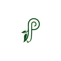 Letter P for plant icon. Logo of green leaf ecology nature element vector icon. Design shape leaf logo and abstract organic leaf logo. Leaf logo eco graphic creative template. 