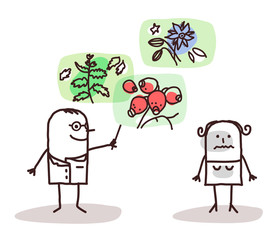Cartoon Doctor  and Plants Medicine