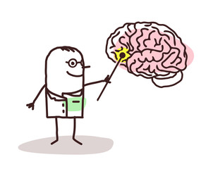 Cartoon Neurologist with Brain