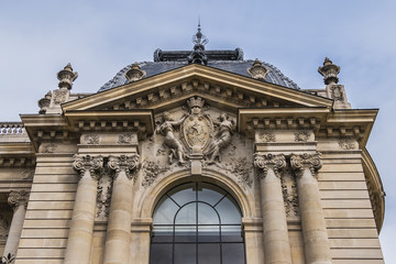 Fototapeta na wymiar External view of Architectural Details of famous Petit Palais (Small Palace, 1900) in Paris, France.