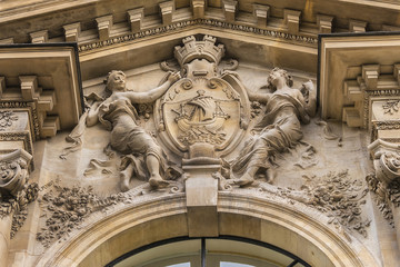 External view of Architectural Details of famous Petit Palais (Small Palace, 1900) in Paris, France.