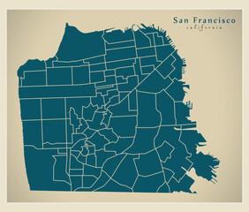 Modern City Map - San Francisco city of the USA with neighbourhoods