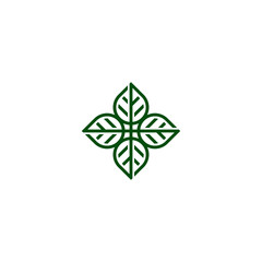 Ornament leaf outline icon. Leaf outline logo template. Leaf illusion logo.
