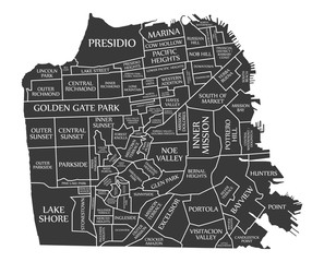 San Francisco city map USA labelled black illustration