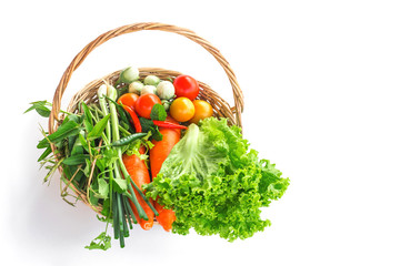 vegetable ripe in basket isolate on white background