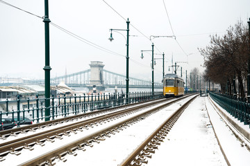 Fototapeta premium historic tramway in Budapest, Hungary, Europe