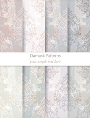 Damask patterns set collection Vector. Baroque Floral ornament decor. Vintage background. Pastel colors fabric textures