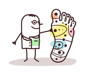 Cartoon Doctor  with Big Foot and Reflexology