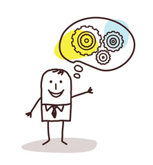 Cartoon Businessman Thinking about New Concepts