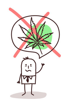 Cartoon Man Thinking about to Stop Cannabis
