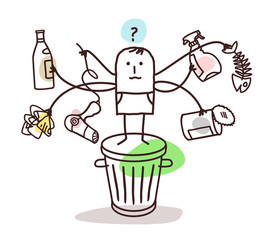 Cartoon Man Sorting the Trash