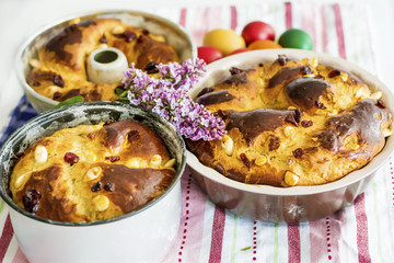Homemade Sweet Easter Bread and Painted Eggs