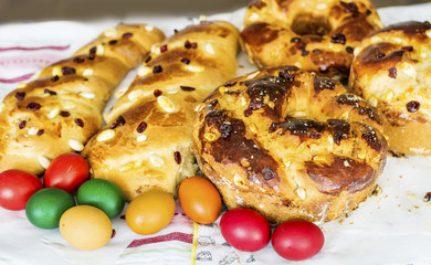 Homemade Sweet Easter Bread and Painted Eggs
