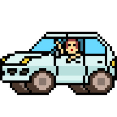 Fototapeta premium vector pixel art kid in car