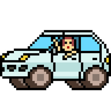Vector Pixel Art Kid In Car