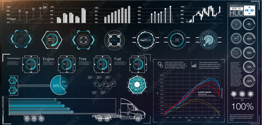 Poster futuristic user interface. hud ui. abstract virtual graphic touch user interface. cars infographic. 