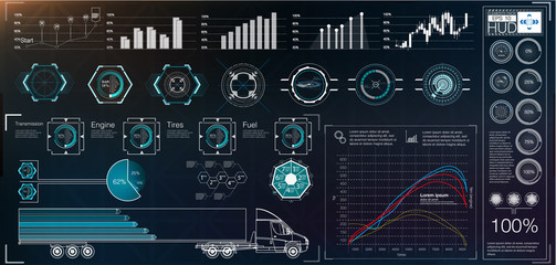 Futuristic user interface. HUD UI. Abstract virtual graphic touch user interface. Cars infographic. Vector science abstract.  Vector illustration.
