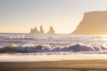 iceland nature, winter travel photo in snow, adventure, trip, hiking, mountains.