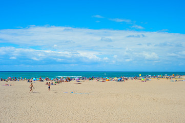 Crowd people ocean beach landscape