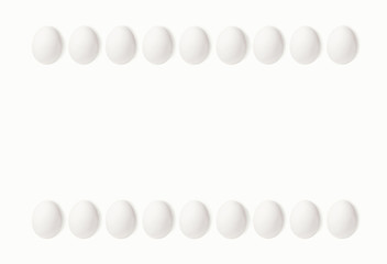 Set of eggs on a white background, laid in a line. 