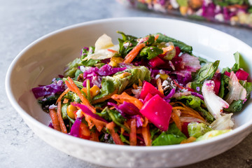 Fresh Homemade Colorful Salad with Purple Cabbage, Beet, Carrot and Rocket