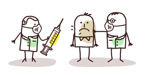 Cartoon Doctors with Contagious Man