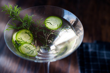 Fresh Dill Martini Cocktail with Cucumber Slices