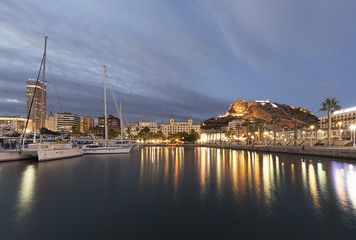 Port of Alicante during a cold winter sunset.