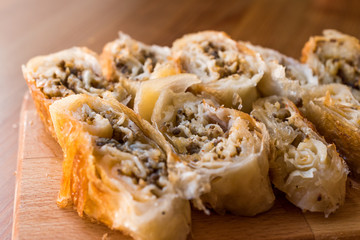 Turkish Borek Kol Boregi with Minced Meat.