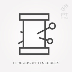 Line icon threads with needles