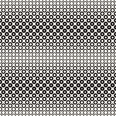 Halftone circles vector seamless pattern. Abstract geometric texture with size gradation of rings. Gradient transition effect background,