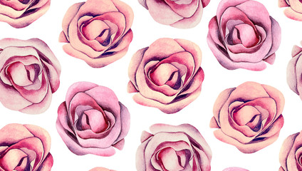 Boho chic floral pattern. Watercolor pink roses. Flowers background
