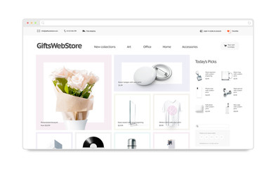 Gifts webstore site template mock up isolated, 3d illustration. Accessory web page interface...
