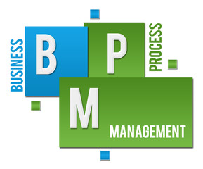 BPM - Business Process Management  Green Blue Squares Text 