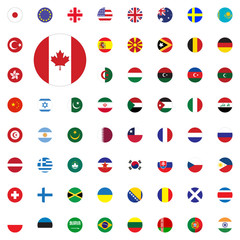Canada round flag icon. Round World Flags Vector illustration Icons Set.