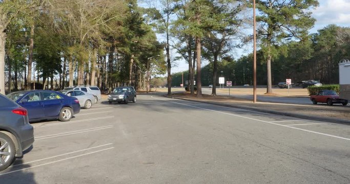 Cars Resting at Rest Stop Next to Highway I 95 Traffic Day Time, 4K