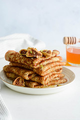 Pancakes with figs and honey.
