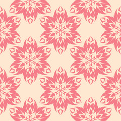 Fototapeta premium Red flowers on beige background. Seamless pattern