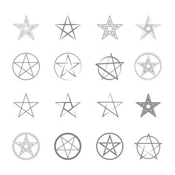 monochrome icon set with vector pentagrams for your design