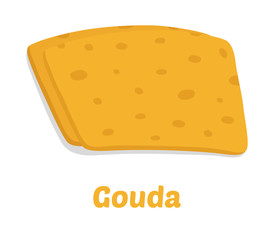 Vector gouda cheese pieces. Slice, chunk in cartoon flat style
