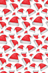 Santa Claus hat pattern. Watercolor Christmas and New Year background