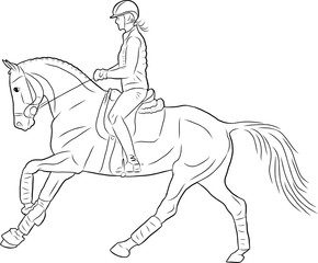 A sketch of a girl riding on a horse.